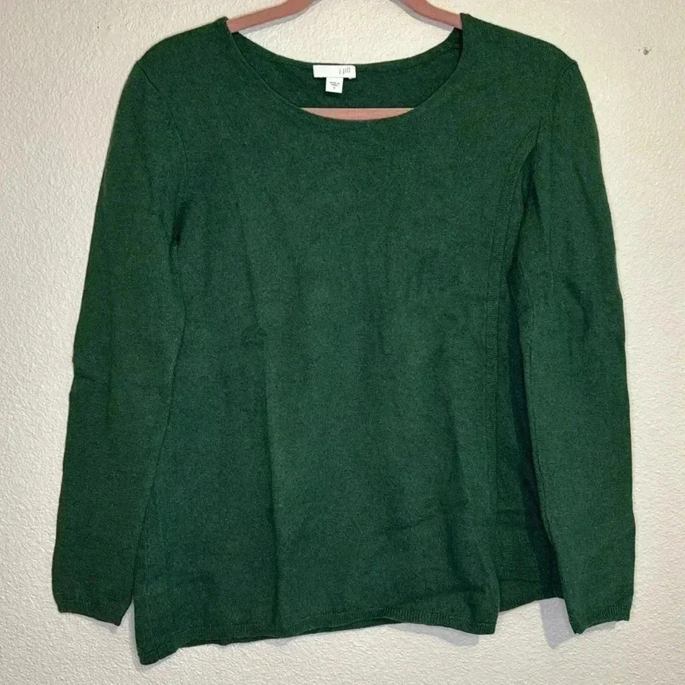 J Jill Asimetrycal Minimalist Green Wool Crew-Neck Sweater